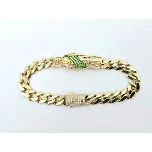 Unique 14K Solid Yellow Gold Saint Jude CZ Cuban Link Chain Bracelet - 8.25" L